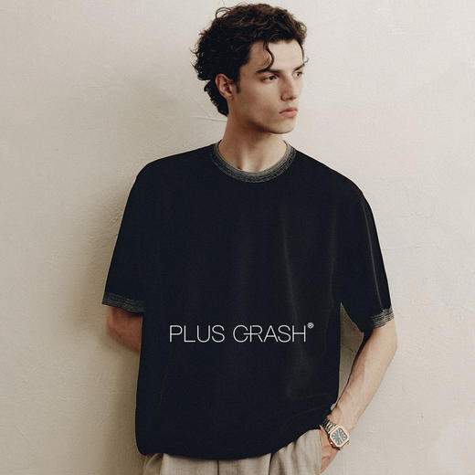 PLUS CRASH夏季老钱风拼色新触感绵羊毛花纱质轻盈软糯透气短T恤 商品图1