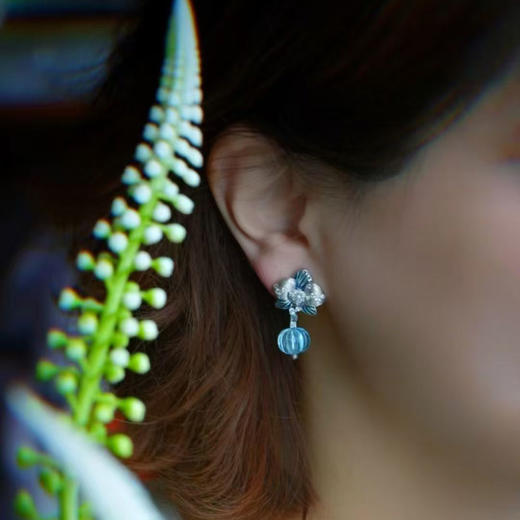 龢盒原创 银镶托帕石蝴蝶兰耳环戒指套装 商品图4