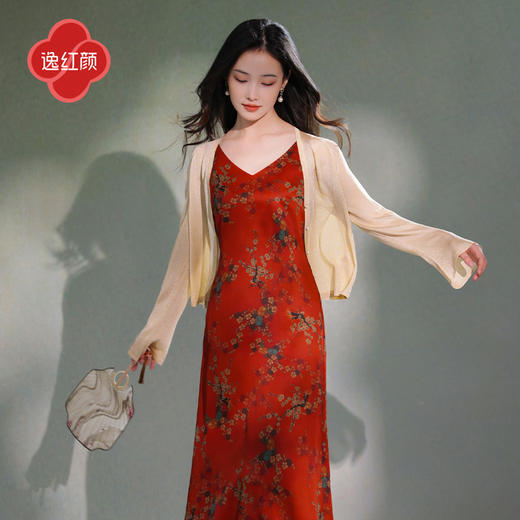 逸红颜莎婳2025夏新款冰感进口金属闪光纱微喇针织旗袍开衫防晒衫 商品图2