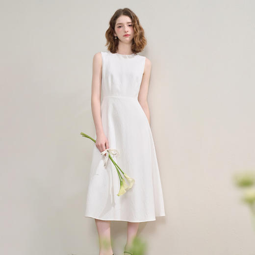 法式优雅肌理感无袖连衣裙女夏季收腰A字气质长裙小白裙V1150751 商品图1