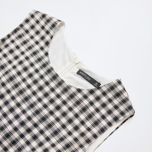 黑白格纹无袖圆领背心裙女夏季收腰大裙摆显瘦气质连衣裙V1350849 商品图5