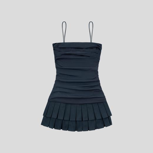 GOODBAI 不规则褶皱拼接百褶裙摆吊带连衣短裙 商品图2