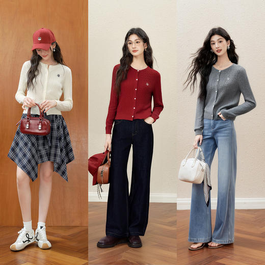 【严选】诗凡黎醋酸天丝羊毛绞花针织开衫2025秋新款老钱薄款圆领长袖上衣7G7231001 商品图1