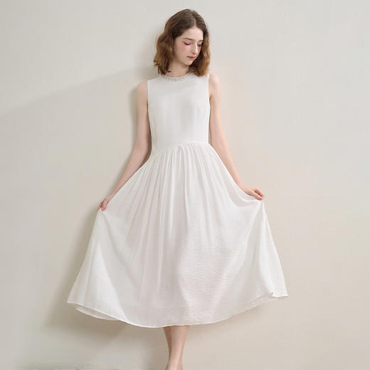 珍珠领高级感小白裙女夏季无袖气质通勤百搭连衣裙长裙V1450966 商品图2