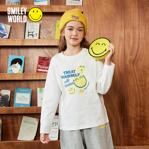 SMILEY WORLD童装圆领长袖套头上衣休闲宽松t恤S23315T002 商品图1