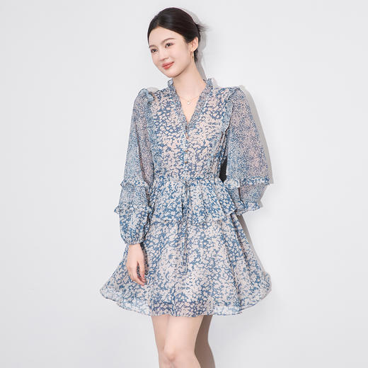 「高货wl」全新升级【铂金会员330/天猫439/差价109】(35554)洛诗琳法式气质印花连衣裙2026夏季薄款收腰显瘦雪纺裙 商品图0