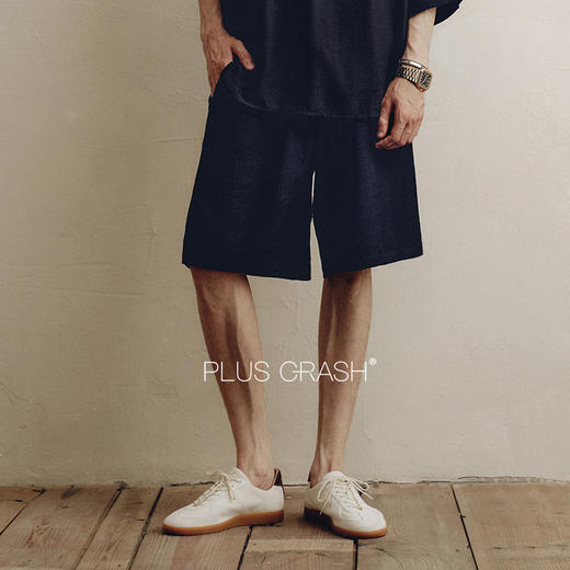 PLUS CRASH港风休闲极简设计轻薄透气亚麻短裤百搭复古夏季五分裤 商品图1