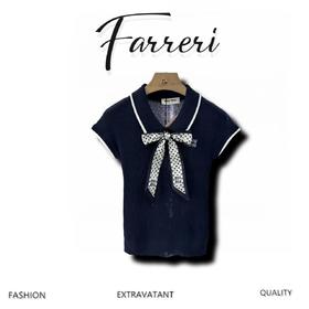 ♥缪家♥2025新品上架    蝴蝶结翻领针织短袖