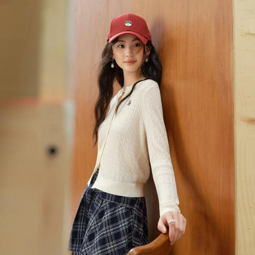 【严选】诗凡黎醋酸天丝羊毛绞花针织开衫2025秋新款老钱薄款圆领长袖上衣7G7231001 商品图2