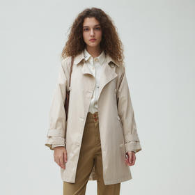 谜底风衣女2025秋新品通勤时尚A型翻领双排扣大廓形外套253ME1188