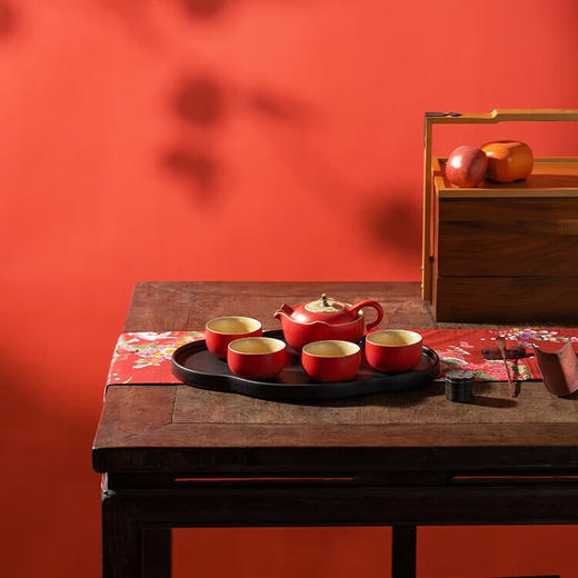 万仟堂（Edenus）高档整套茶具 事事如意 A 宫墙朱漆釉（1壶1海4杯1盘） 7件 商品图4