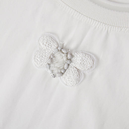 谜底白T恤短袖女2025秋季新品休闲百搭蜜蜂刺绣简约上衣253MT1157 商品图3