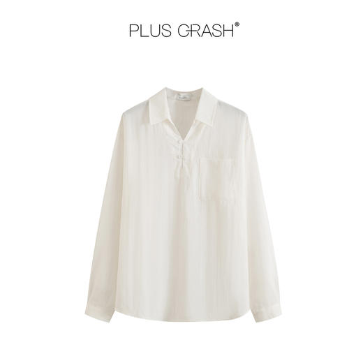 PLUS CRASH海鸥领欧风亚麻衬衫男士休闲长袖百搭简约舒适衬衣 商品图3