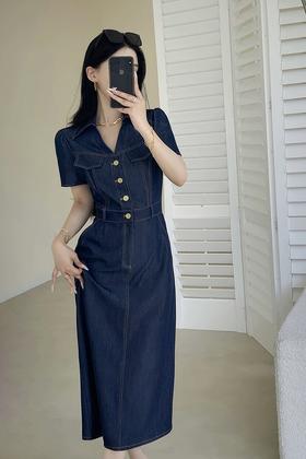 Le Malene 率性v领工装款牛仔连衣裙 20919