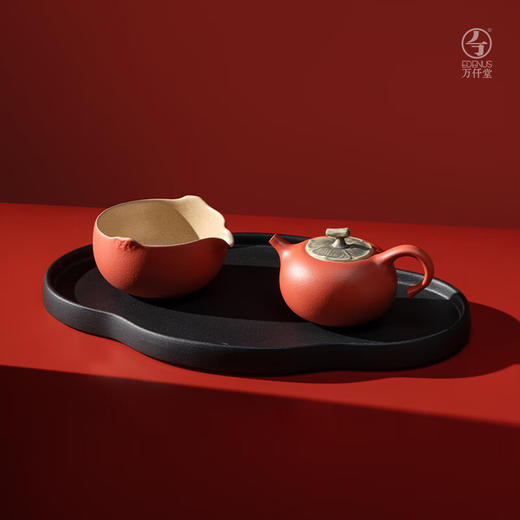 万仟堂（Edenus）高档整套茶具 事事如意 A 宫墙朱漆釉（1壶1海4杯1盘） 7件 商品图5