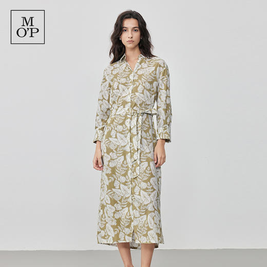 Marc O'Polo/MOP 2025夏季新款树叶纹印花衬衫领束腰长袖连衣裙女 商品图0