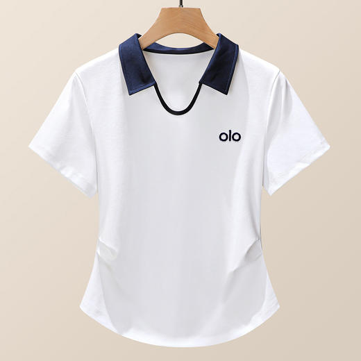 「自」全新升级【铂金会员109/天猫149/差价40】(40107)洛诗琳正肩polo领撞色T恤2025夏季新款设计感修身短袖上衣 商品图0