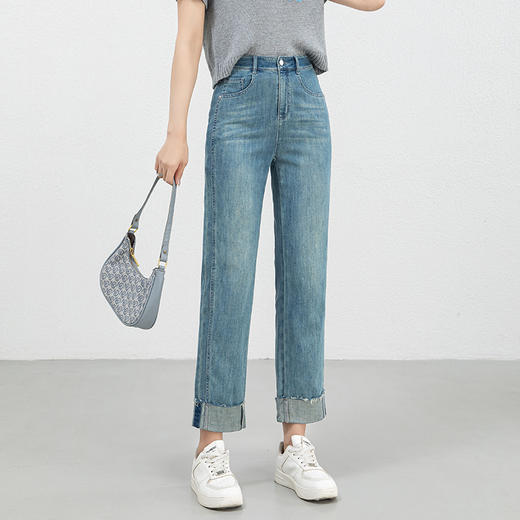 「高货rg」全新升级【铂金会员174/天猫229/差价55】(42017)洛诗琳新款窄版阔腿裤2025夏季翻毛边薄款直筒九分裤女 商品图1