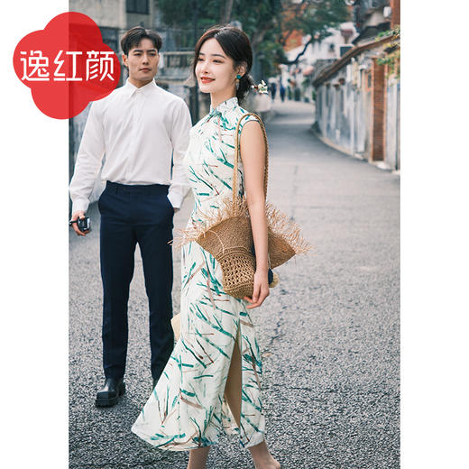 逸红颜灵犀2025夏新款极简立裁长款改良旗袍—清新的文艺复古女神 商品图1