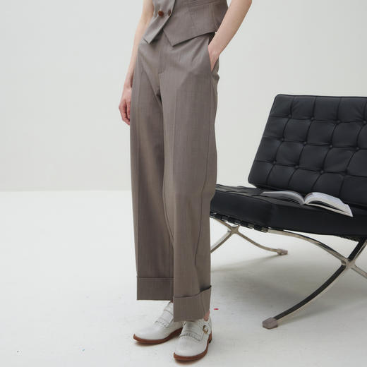 谜底西裤女2025秋季新品通勤风气质羊毛混纺宽松直筒裤253GK1187 商品图1