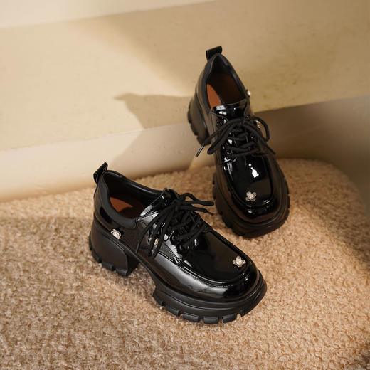 Westory2025年秋季厚底乐福鞋甜酷系带百搭深口单鞋S25CM76351 商品图0