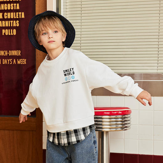 SMILEY WORLD秋季儿童假两件潮流出街卫衣薄款休闲宽松上衣S23315T057 商品图3