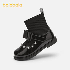 巴拉巴拉童鞋女童公主靴蝴蝶结中筒靴子黑色皮靴秋季袜靴时髦百搭