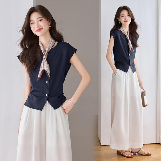 薄款V领气质，上衣阔腿裤套装 &151028 商品图4