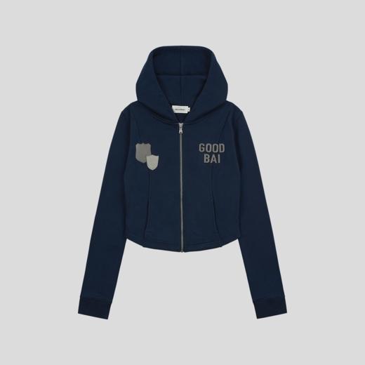GOODBAI 粗体logo徽章剪影贴布绣连帽紧身短款拉链长袖卫衣 商品图3