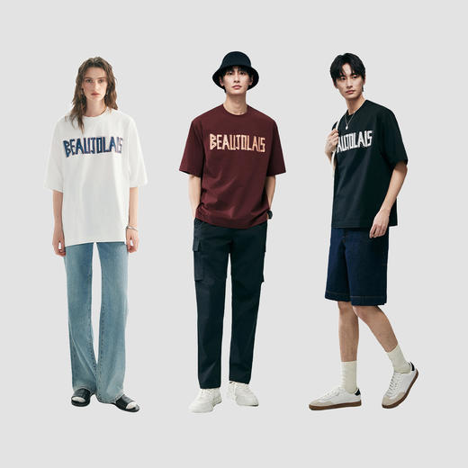 棉仓363801044-宽松落肩印绣花字母T恤 商品图4