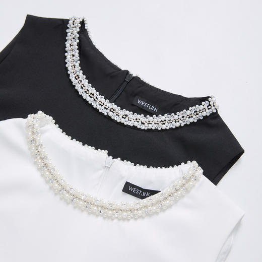 珍珠领高级感小白裙女夏季无袖气质通勤百搭连衣裙长裙V1450966 商品图5