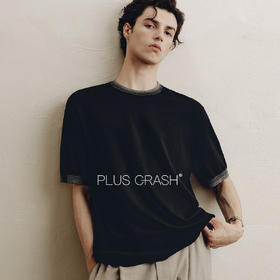 PLUS CRASH夏季老钱风拼色新触感绵羊毛花纱质轻盈软糯透气短T恤