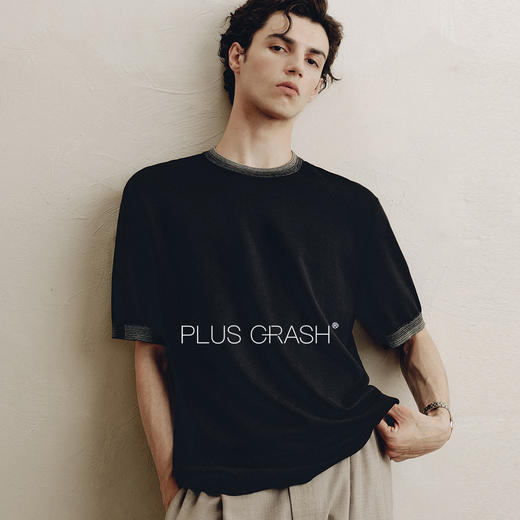 PLUS CRASH夏季老钱风拼色新触感绵羊毛花纱质轻盈软糯透气短T恤 商品图0