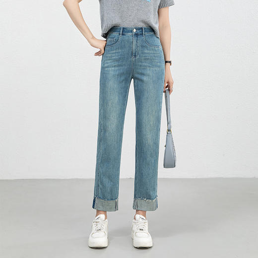 「高货rg」全新升级【铂金会员174/天猫229/差价55】(42017)洛诗琳新款窄版阔腿裤2025夏季翻毛边薄款直筒九分裤女 商品图0