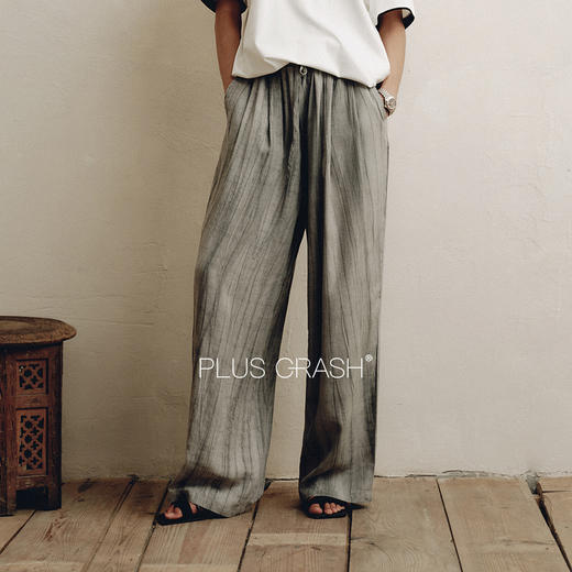 PLUS CRASH老钱风宽松百搭夏季莱赛尔亚麻休闲潮流薄款垂感长裤 商品图3