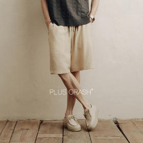 PLUS CRASH港风休闲极简设计轻薄透气亚麻短裤百搭复古夏季五分裤