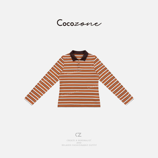 COCO ZONE 刘一一“桔白条”柔软亲肤修身独特感长袖T恤 CD2A1487 商品图0