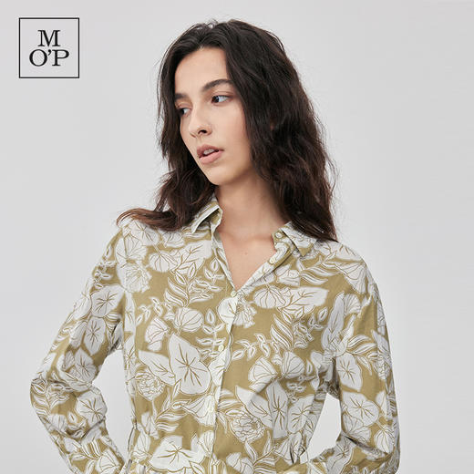 Marc O'Polo/MOP 2025夏季新款树叶纹印花衬衫领束腰长袖连衣裙女 商品图1