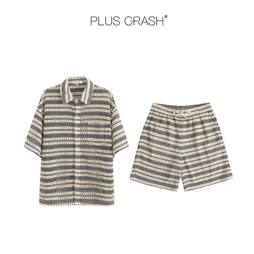 PLUS CRASH夏季时尚男装宽松千鸟格短袖Polo六分裤短裤套装百搭 商品图3