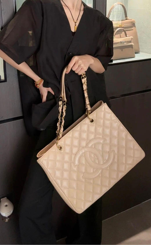 Chanel GST 荔枝纹牛皮 奶茶金 购物袋 商品图3
