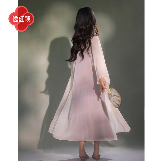 逸红颜菲芸2025夏新款极薄顺纡绉仿真丝刺绣汉服式长披开衫防晒衫 商品图3