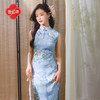 逸红颜天婼2025夏新款略宽松版天然植物草色染莫奈睡莲天丝麻旗袍 商品缩略图2