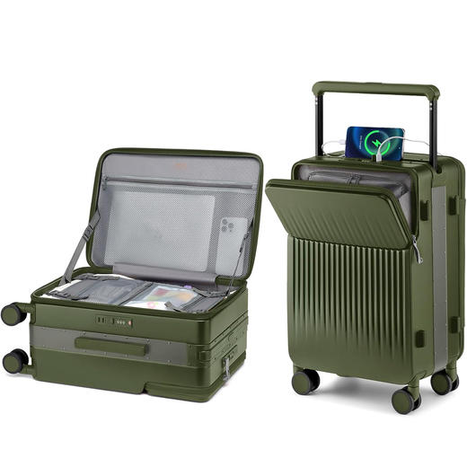 【新款】亚马逊同步上新火爆欧美时尚商务行李箱一半工作一半生活宽拉杆侧开20寸商务登机箱前置开口USB充电 商品图5