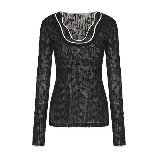 【松露绒痕】不规则水流领绵羊毛混纺肌理透视上衣 商品图4