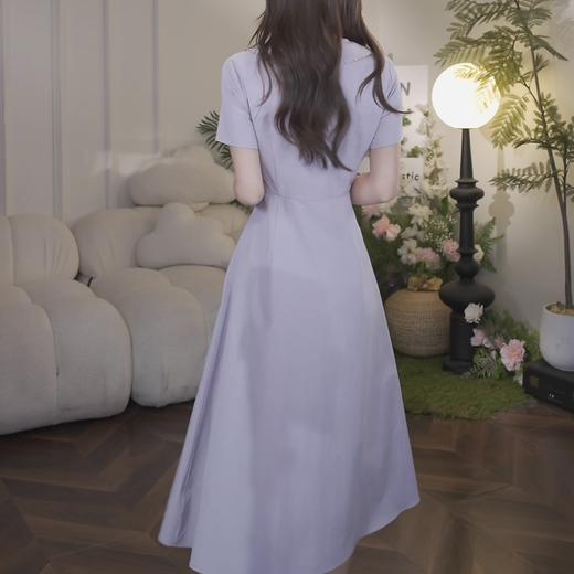 鹿向南「紫陌轻织」紫色法式连衣裙女夏季新款短袖气质收腰长裙子 商品图1