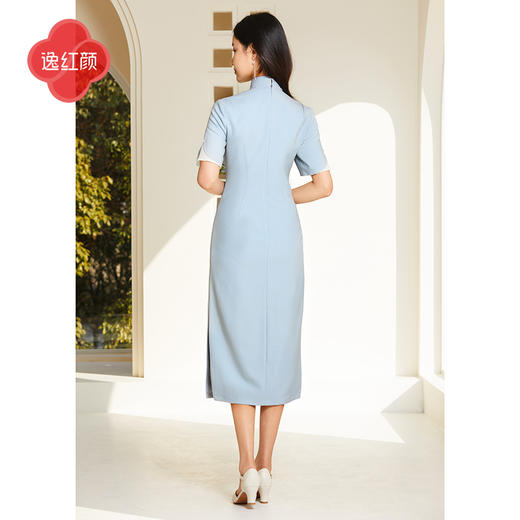 逸红颜婼兰2025夏新款极简都市风刺绣新中式风琴短袖日常改良旗袍 商品图4