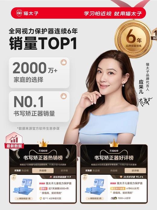 开学季福利！应采儿代言【新款！加大面板】猫太子可调黄金12°五维坐姿矫正器写字姿势儿童小学生防近视支架写作业学习纠正器书写防低头防驼背书桌面款神器 商品图1