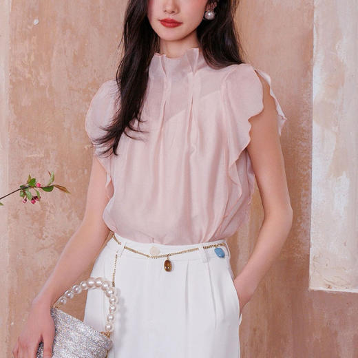 珠光粉天丝花瓣上衣+香芋紫垂垂裤｜清凉舒适，美得像天仙！ 商品图0