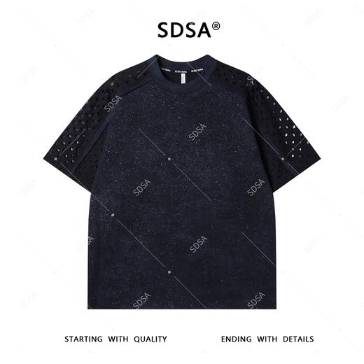 T4147夏季高级感新款男士美式满天星拼接镂空设计短袖T恤时尚圆领上衣 商品图1