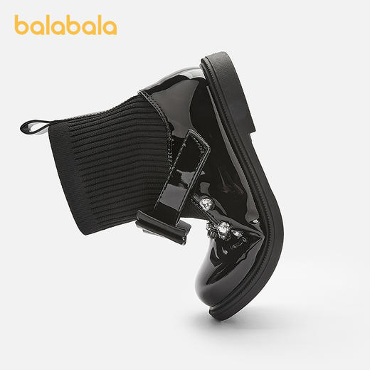 巴拉巴拉童鞋女童公主靴蝴蝶结中筒靴子黑色皮靴秋季袜靴时髦百搭 商品图2